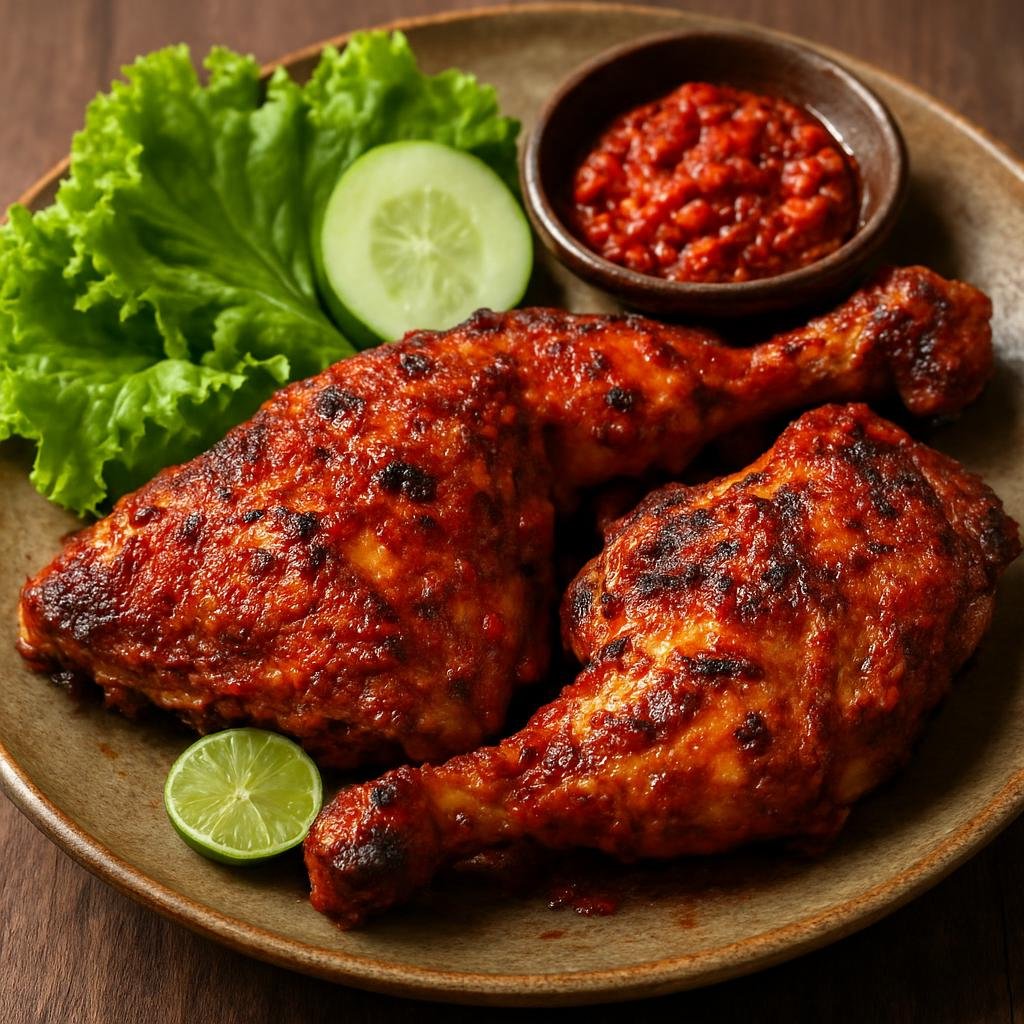 Entree: Indonesia – Lombok – Ayam Taliwang (Spicy Lombok-style grilled or roasted chicken coated in a fiery chili-shrimp paste and garlic marinade) recipe
