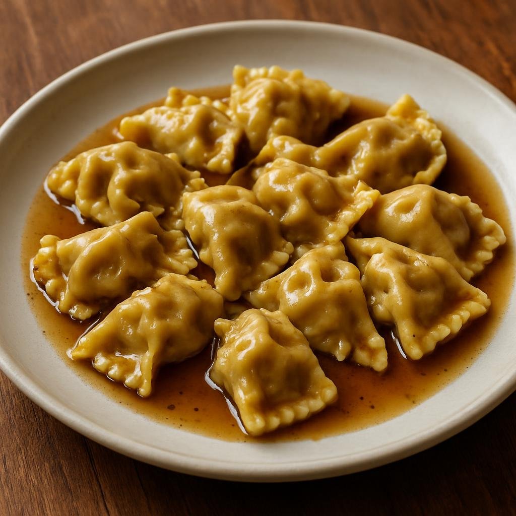 Entree: Italy – Piedmont – Agnolotti del Plin (Small hand-pinched Piedmontese stuffed pasta typically filled with braised meat and finished in butter or a reduced meat jus) recipe