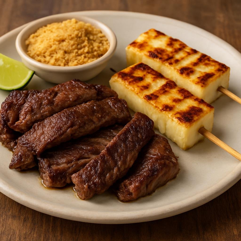 Entree: Brazil – Pernambuco – Carne de Sol com Queijo Coalho (Sun-cured salted beef grilled or pan-seared and served with skewered or grilled coalho cheese) recipe