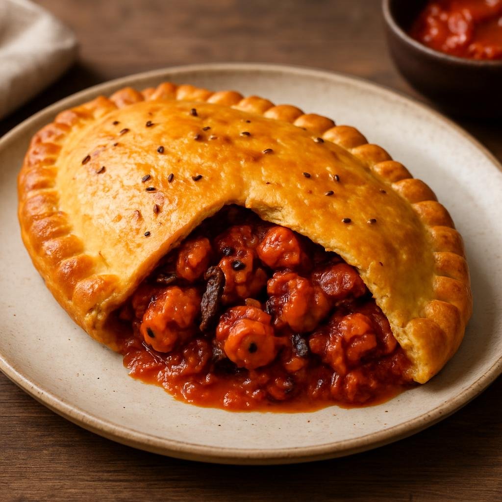 Entree: France – Languedoc-Roussillon – Tielle Sétoise (Savory elongated pie from Sète filled with spicy tomato and octopus) recipe