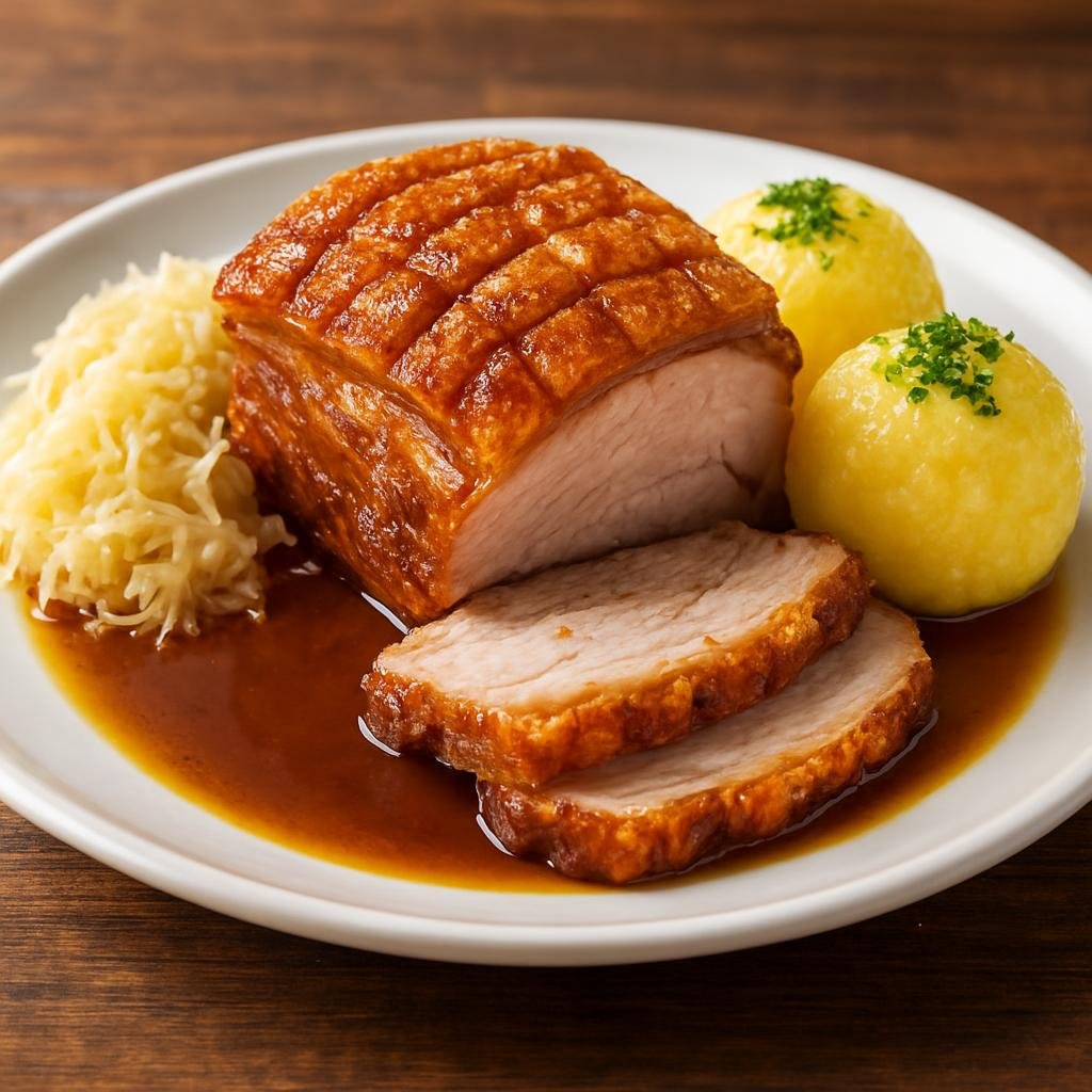 Entree: Germany – Thuringia – Schweinebraten (Thuringian roast pork with crispy crackling and savory gravy) recipe