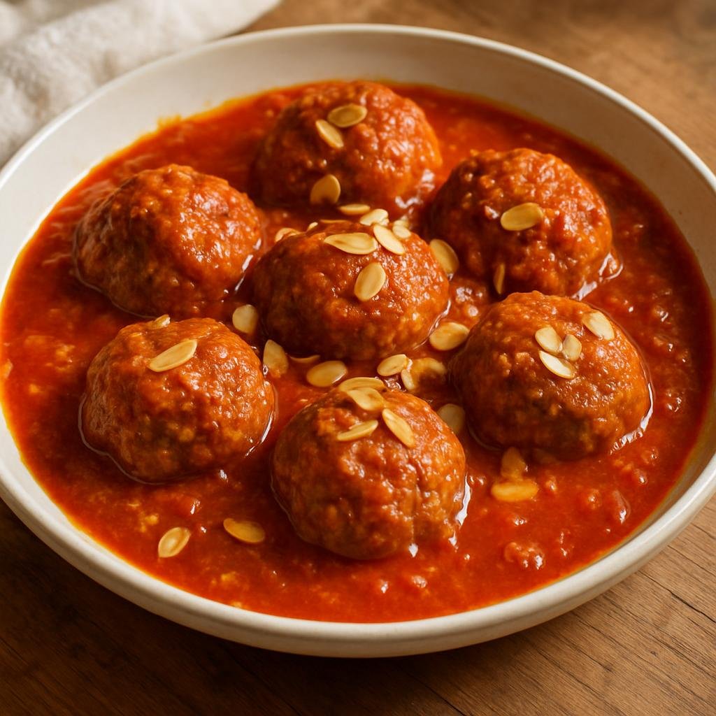 Entree: France – Languedoc-Roussillon – Boles de Picolat (Languedoc meatballs simmered in a rich almond-and-tomato sauce) recipe