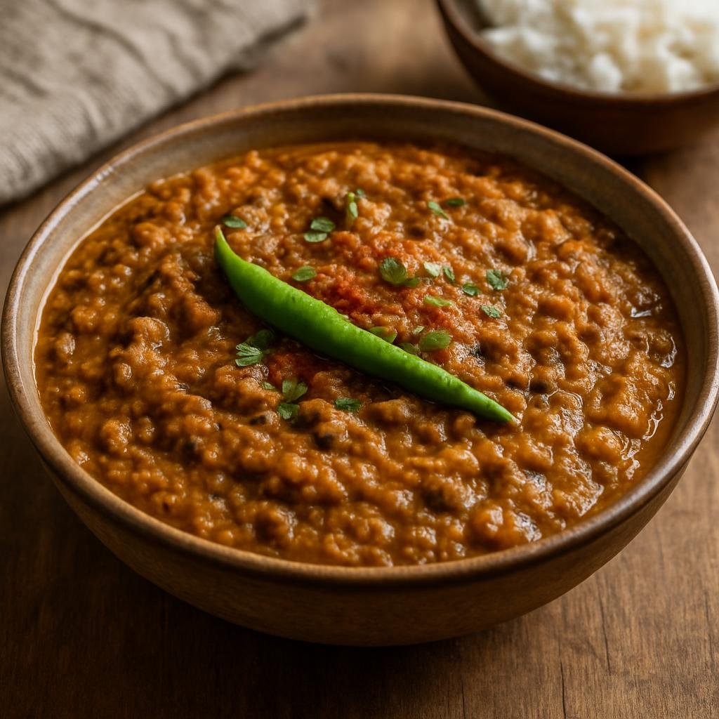 Entree: India – Himachal & Uttarakhand Hills – चैनसू ➤ Chainsoo (Roasted and mashed spiced black-gram lentil stew from the Himalayan hills) recipe