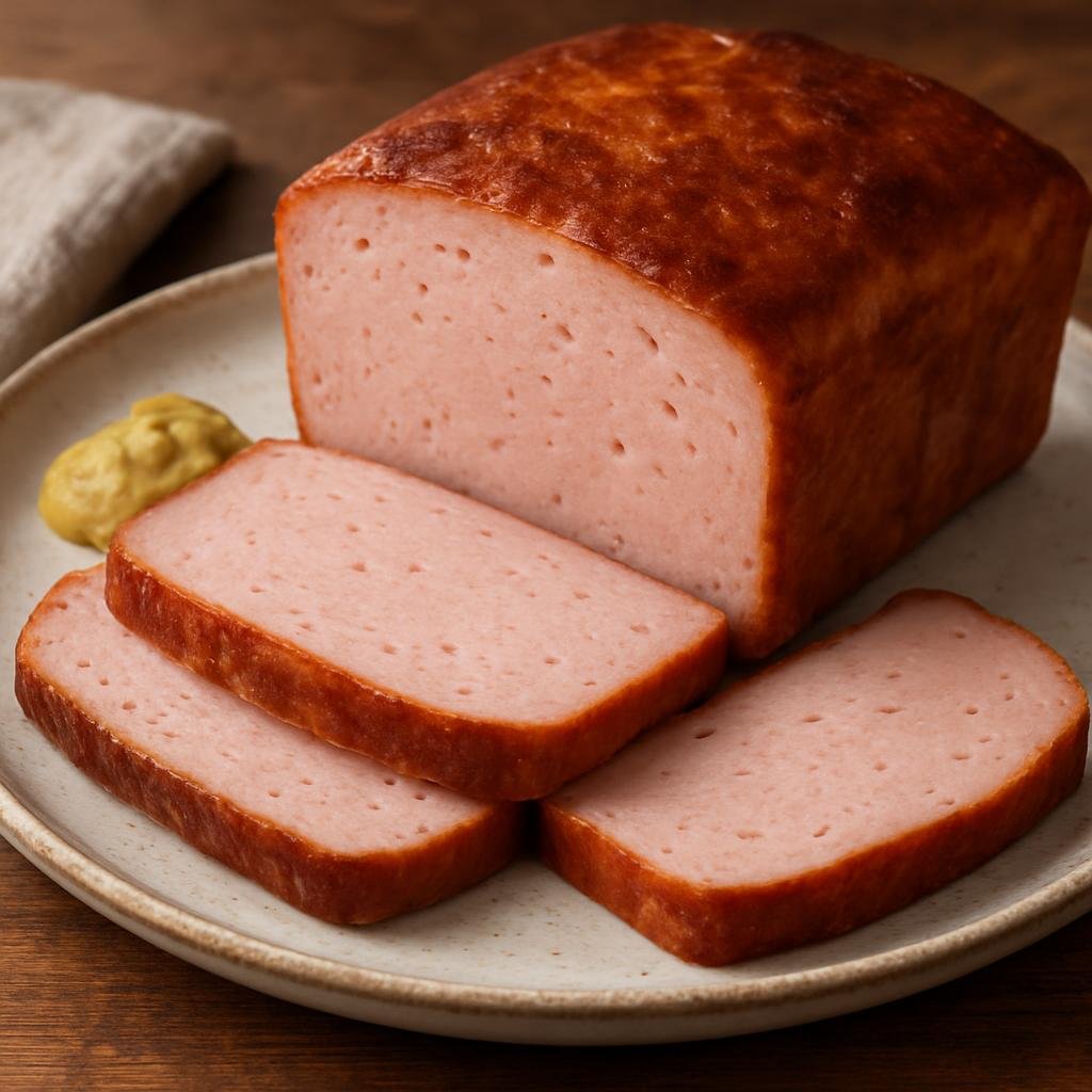 Entree: Germany – Thuringia – Leberkäse (Dense baked meat loaf of finely ground pork and beef, sliced and served hot or cold) recipe