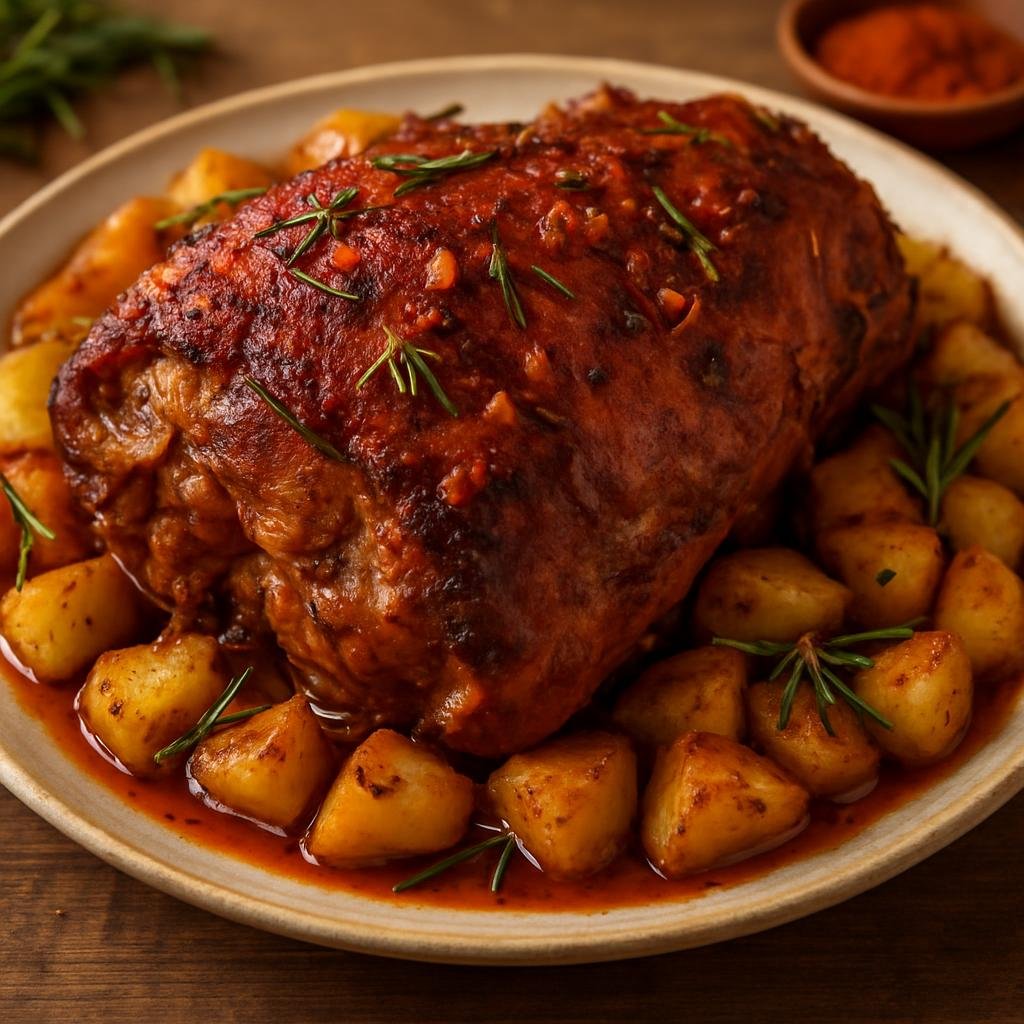 Entree: Spain – Murcia – Asado de Cordero (Slow-roasted Murcian lamb shoulder seasoned with garlic, rosemary, and smoked paprika) recipe