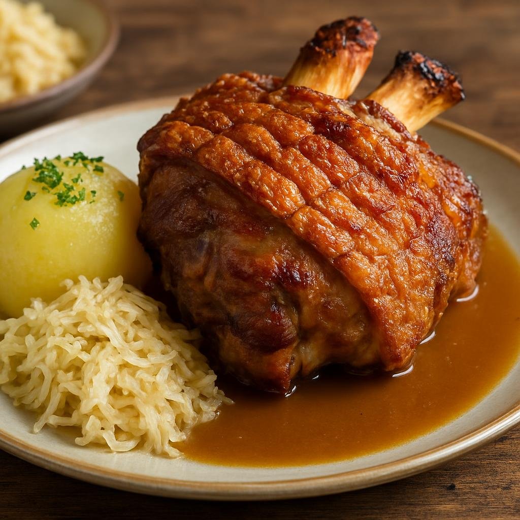 Entree: Germany – Thuringia – Haxe (Roasted pork knuckle with crisped skin typical of Thuringia) recipe