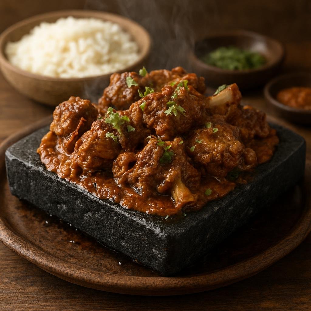 Entree: India – Hyderabad / Telangana – پتھر کا گوشت ➤ Pathar Ka Gosht (Mutton cooked on a heated stone with aromatic Hyderabadi spices) recipe