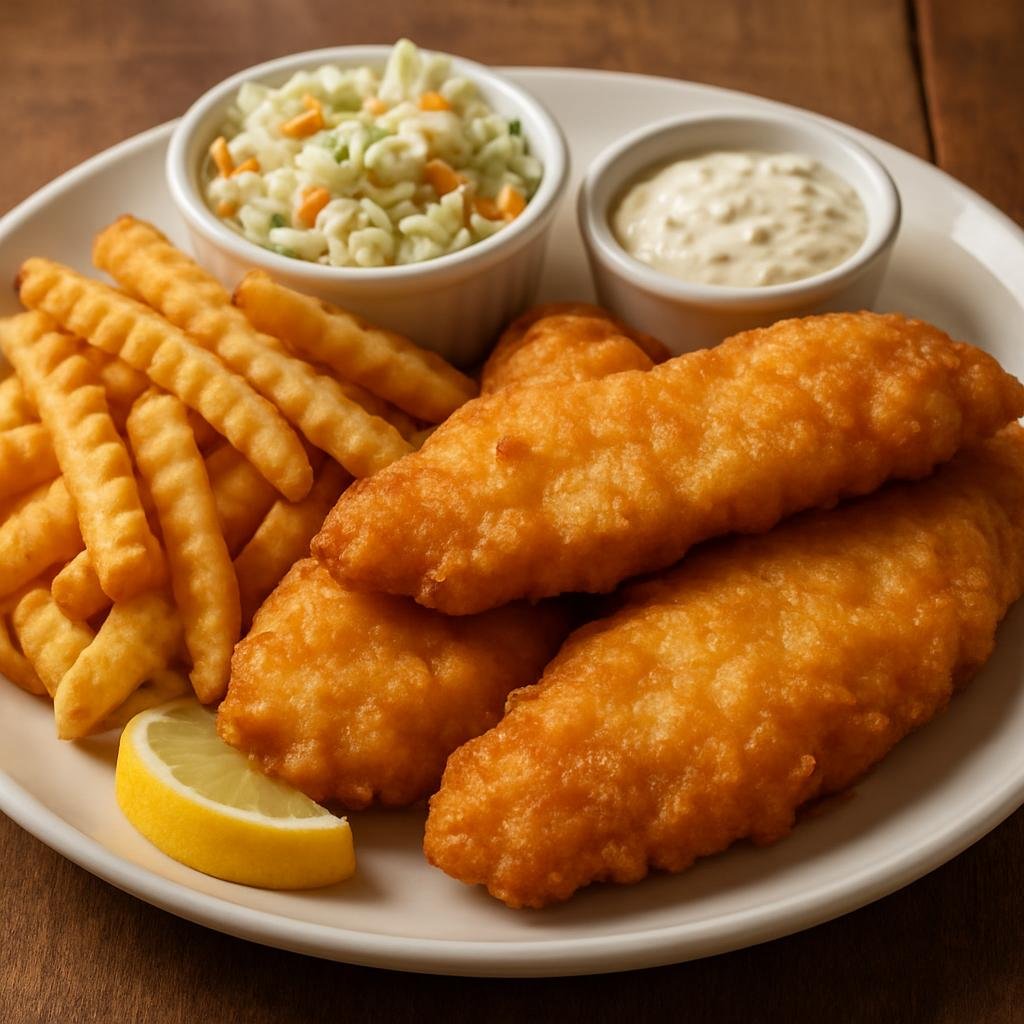 Entree: United States – Great Lakes – Wisconsin Fish Fry (Crispy beer-battered or breaded fried fish served hot as a classic Midwestern communal Friday meal) recipe