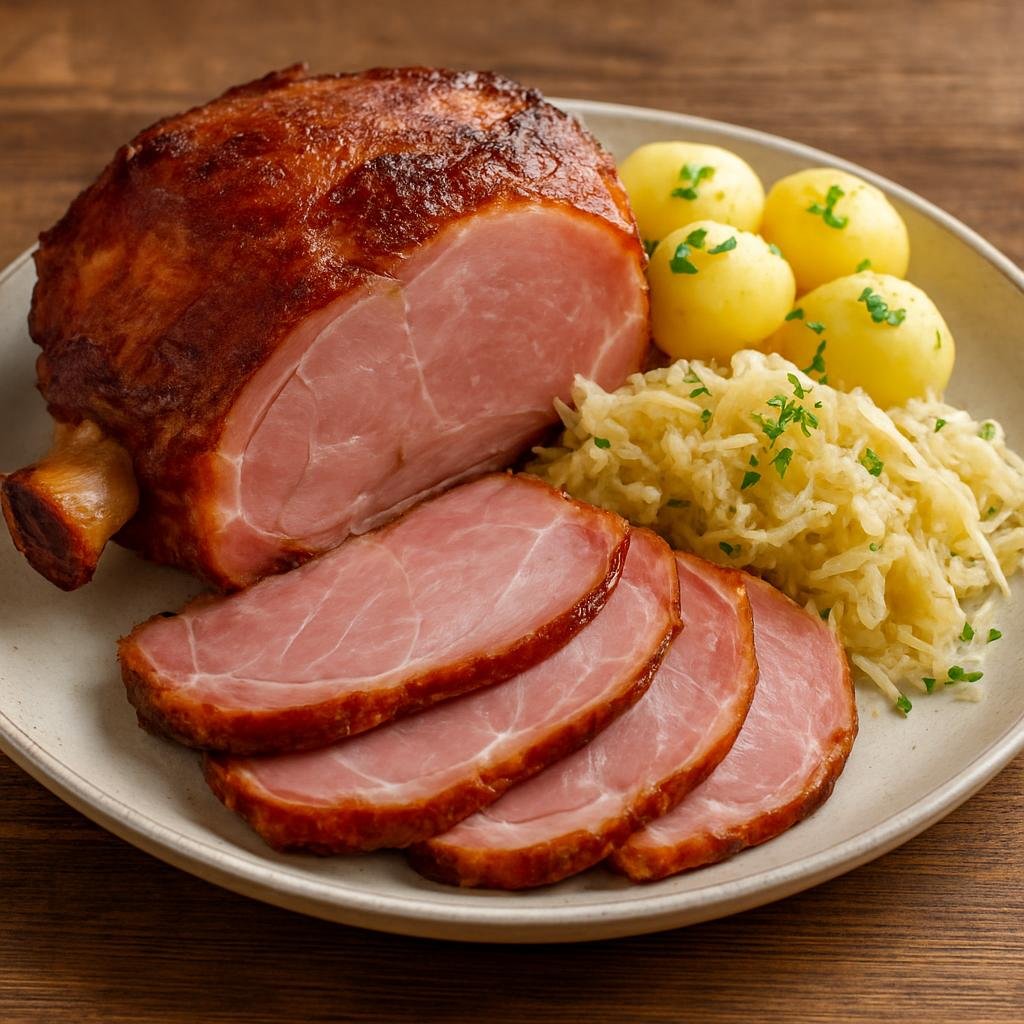Entree: Germany – Westphalia – Westfälischer Knochenschinken (Traditional bone-in Westphalian smoked and cured ham, prepared warm and sliced for serving) recipe