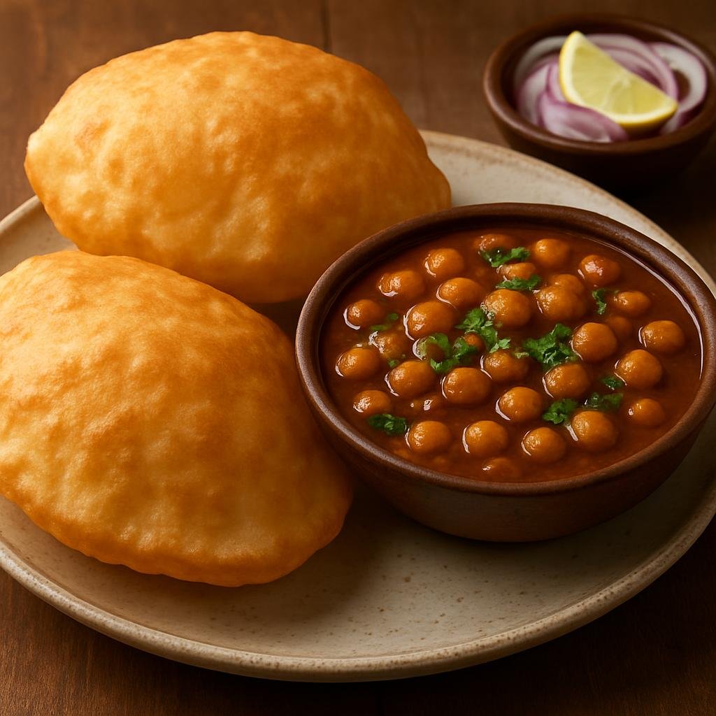 Entree: India – Indian Street Food Classics – छोले भटूरे ➤ Chole Bhature (Spiced North Indian chickpea curry served with fluffy deep-fried leavened breads) recipe