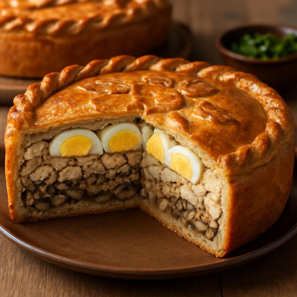 Entree: Russia – Western Siberia – курник ➤ Kurnik (A traditional celebratory Russian savory pie filled with layered chicken, buckwheat or rice, mushrooms, and hard-boiled eggs) recipe