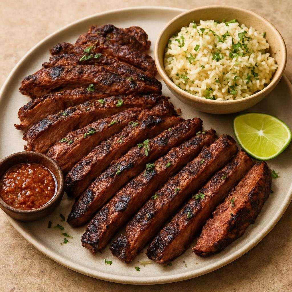 Entree: Mexico – Sinaloa & Pacific Coast – Carne Asada Sinaloense (Grilled marinated skirt or flank steak from Sinaloa flavored with citrus, garlic, and chiles, served sliced for tacos or plates) recipe