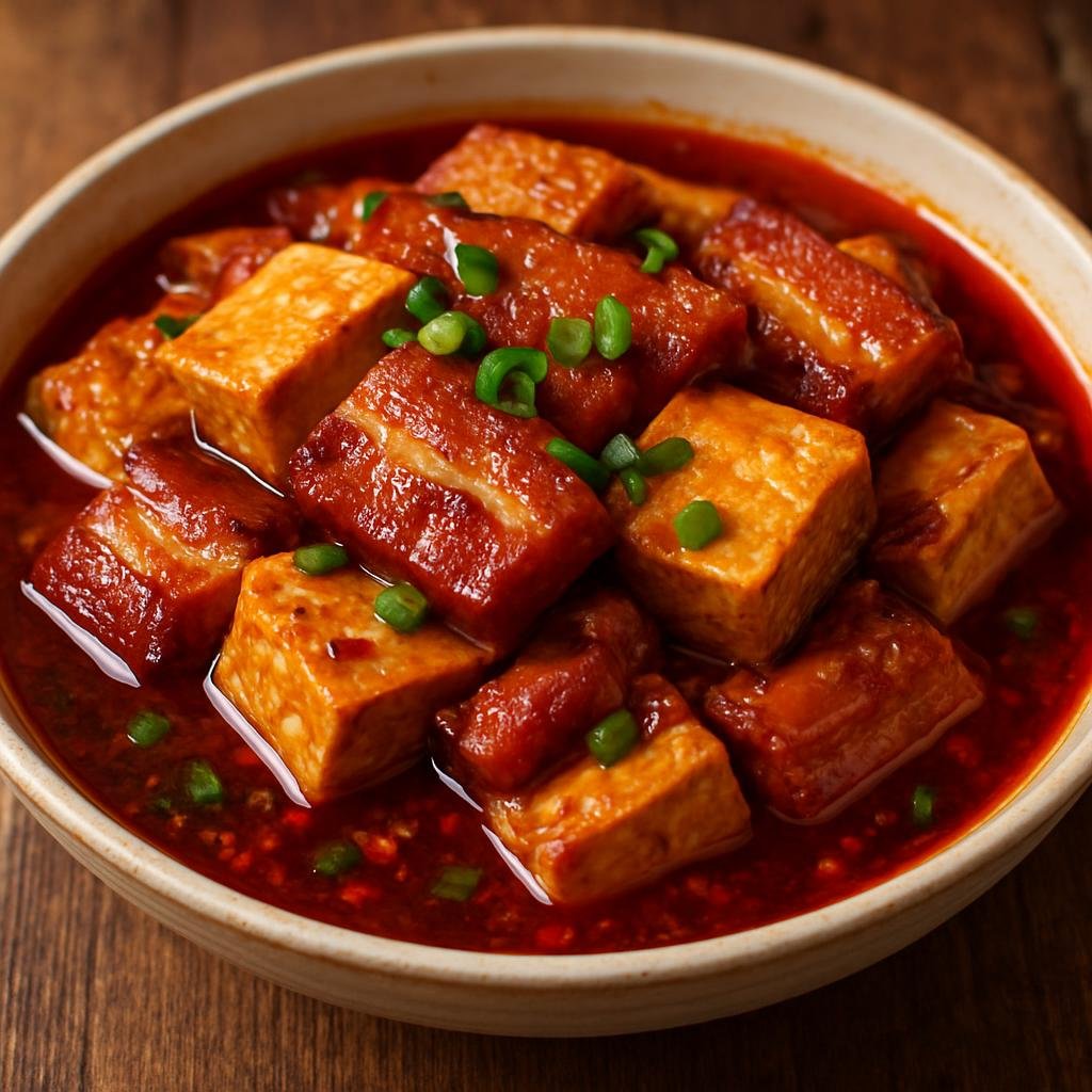 Entree: China – Jiangxi – 井冈山豆腐 ➤ Jǐnggāngshān Dòufu (Braised tofu with cured pork in a spicy, savory sauce typical of the Jinggangshan region) recipe