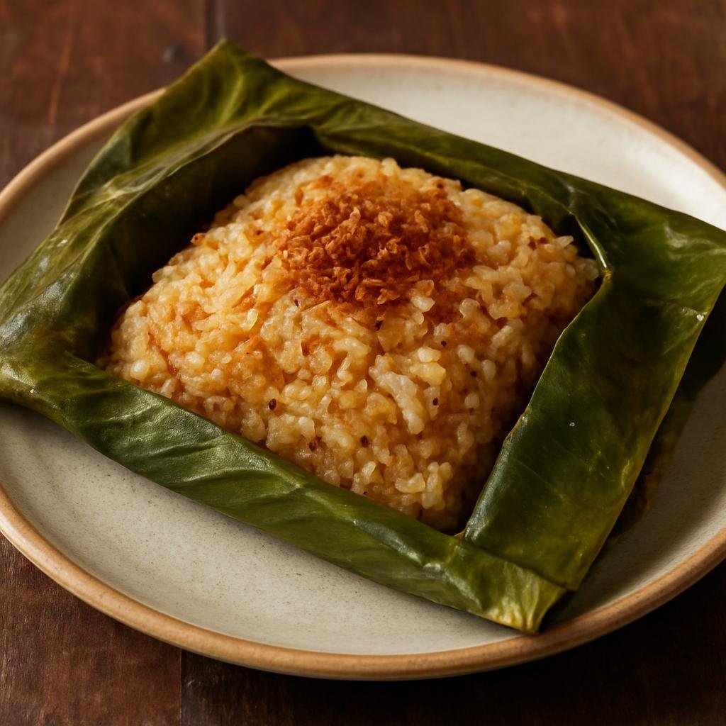 Entree: Indonesia – Manado / North Sulawesi – Nasi Jaha (Banana-leaf wrapped glutinous rice cooked with coconut and spices) recipe