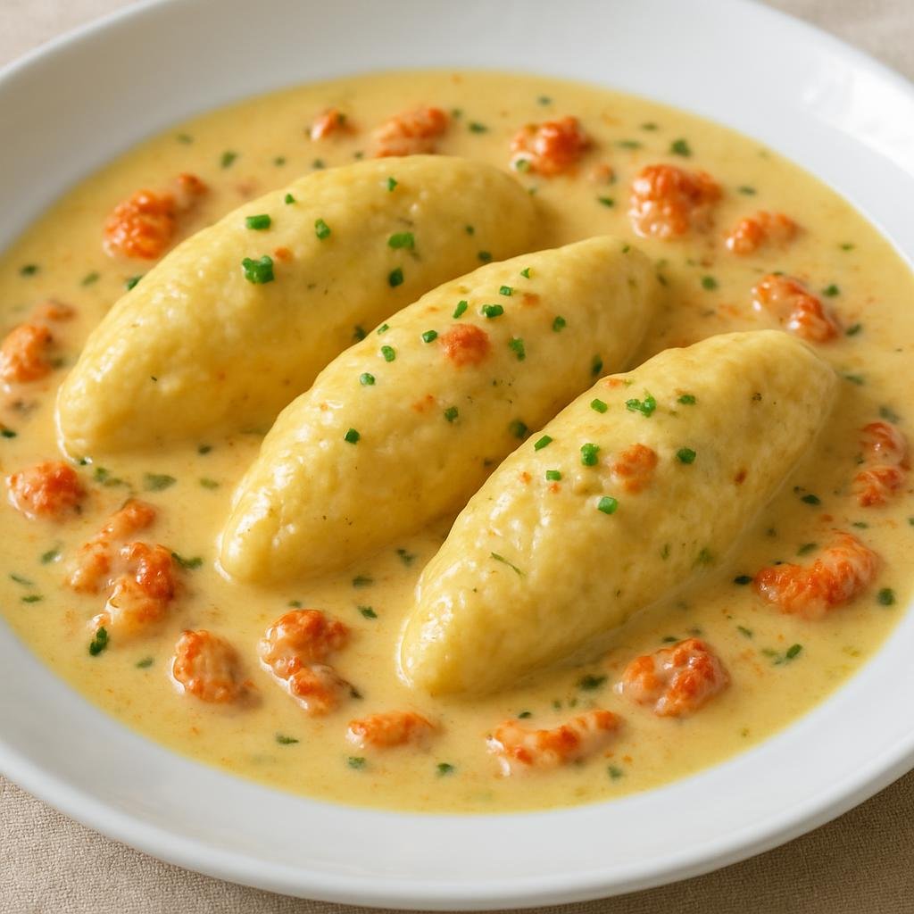 Entree: France – Lyonnais – Quenelles de Brochet (Light poached pike dumplings in a creamy crayfish or butter sauce) recipe