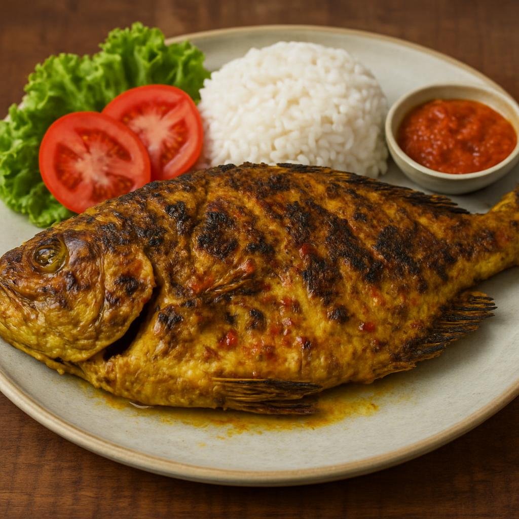 Entree: Indonesia – Padang / Minangkabau – Ikan Bakar Padang (Padang-style charcoal-grilled whole fish in a spicy aromatic coconut-turmeric marinade) recipe