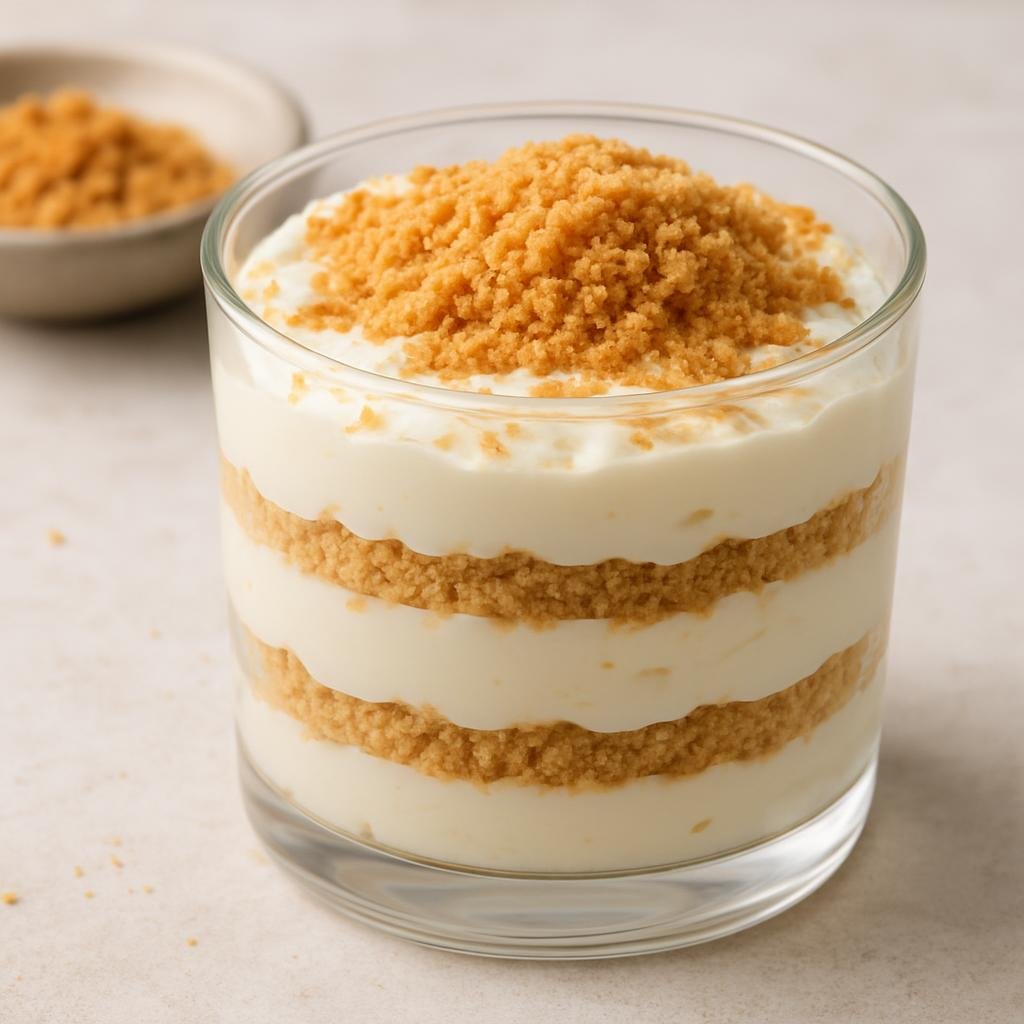 Entree: China – Macau – 木糠布丁 ➤ Mùkāng bùdīng (Chilled layered cream dessert made with whipped cream and finely crushed biscuits) recipe