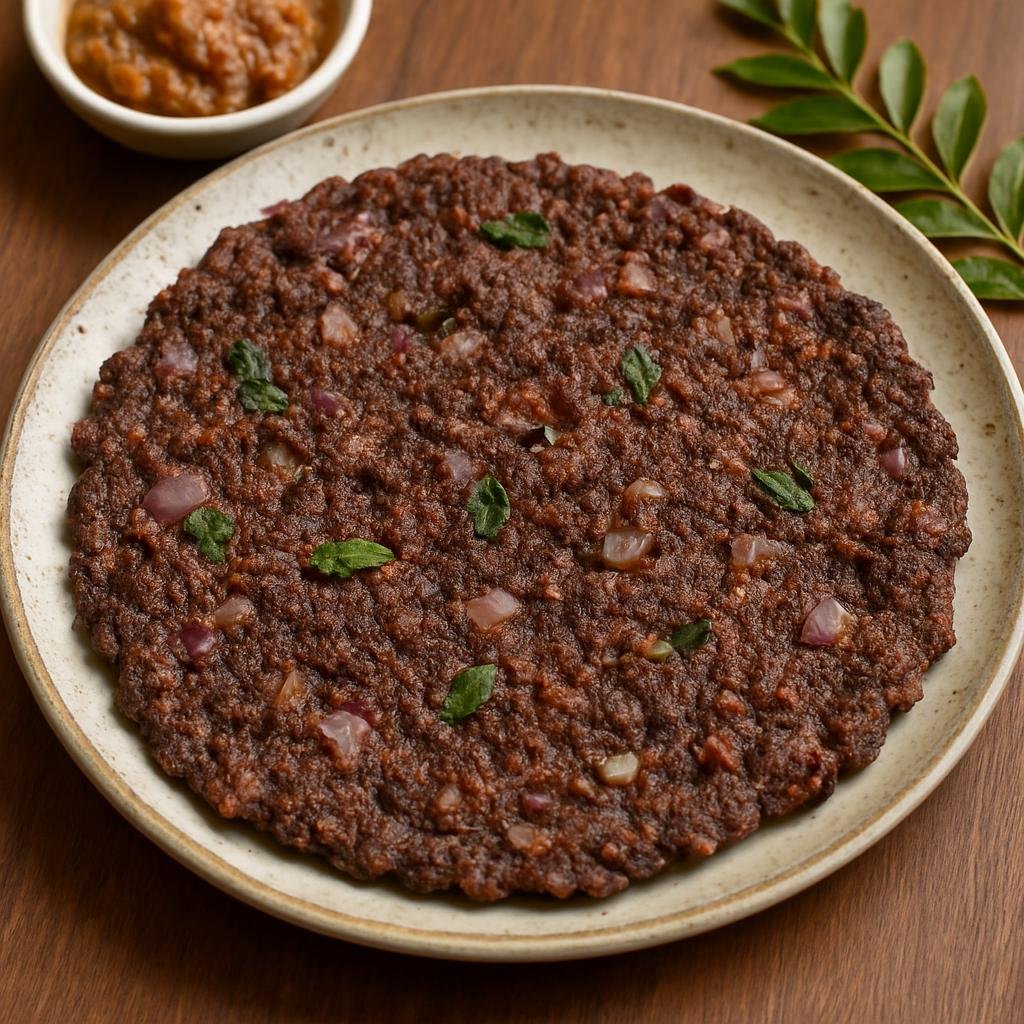 Entree: India – Interior Karnataka – ರಾಗಿ ರೊಟ್ಟಿ ➤ Rāgi Roṭṭi (Savory finger millet flatbread pan-cooked with onions and spices) recipe
