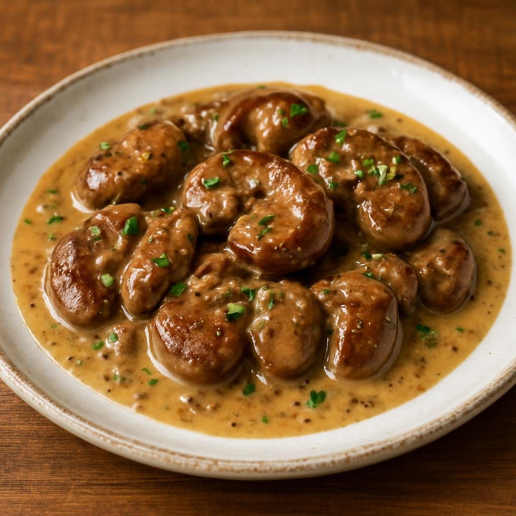 Entree: France – Lyonnais – Rognons de Veau (Pan-seared veal kidneys finished in a savory mustard and wine sauce) recipe