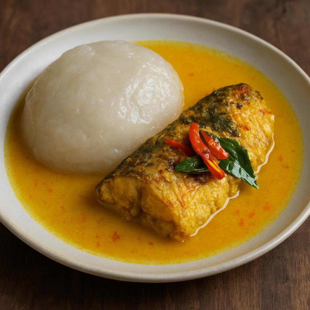 Entree: Indonesia – Papua – Papeda (Sticky sago starch porridge served with a spicy yellow fish broth) recipe