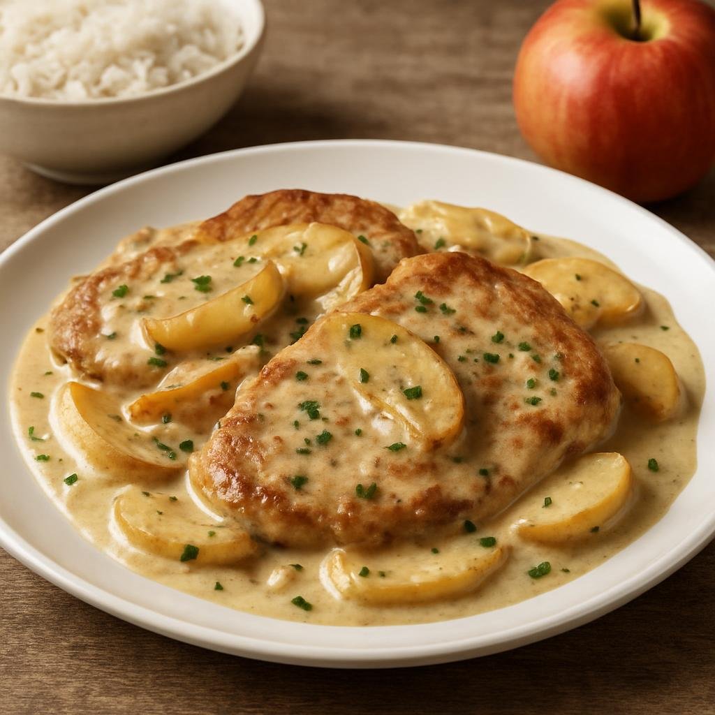Entree: France – Normandy – Escalope de Veau à la Normande (Pan-fried thin veal cutlets in a creamy apple and Calvados sauce) recipe