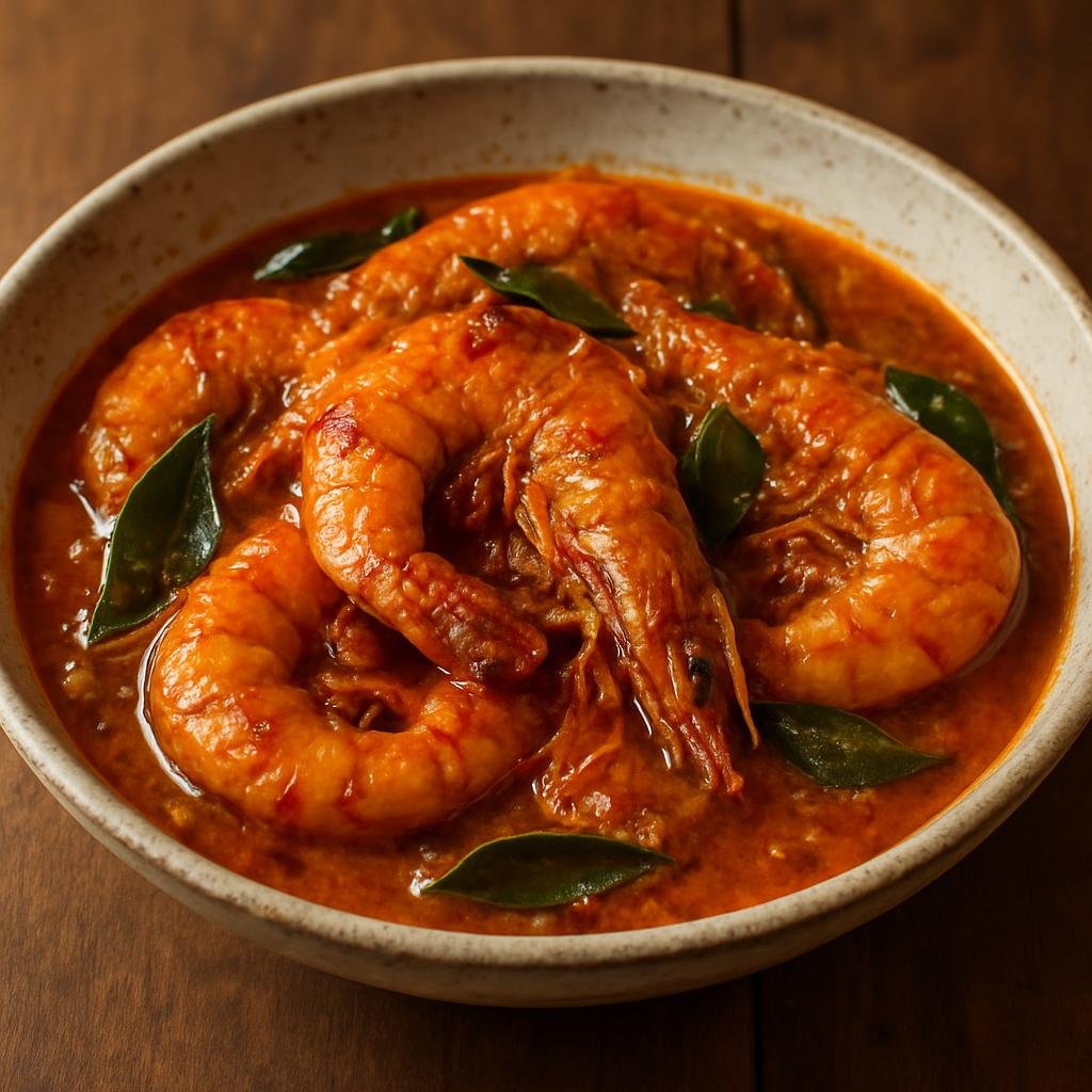Entree: Indonesia – Papua – Udang Selingkuh (Papuan-style prawns simmered in a spicy, tangy coconut and tamarind sauce) recipe