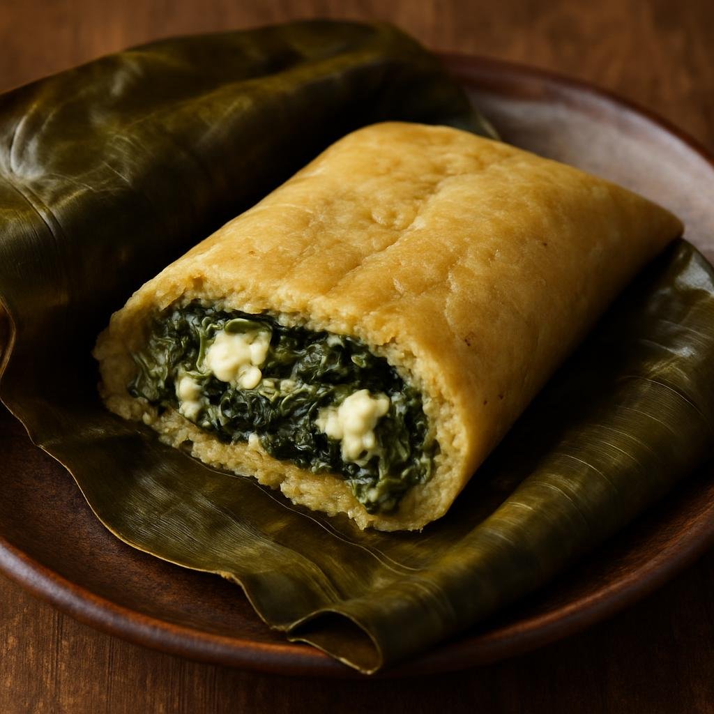 Entree: Mexico – Tabasco – Tamal de Chipilín (Steamed corn masa tamale filled with chipilín greens and cheese, traditionally wrapped in banana leaves) recipe