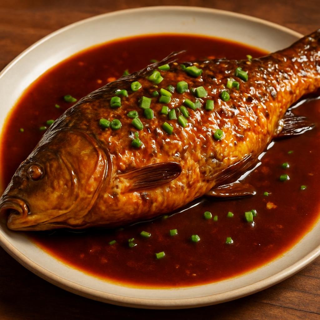 Entree: China – Ningxia – 黄河鲤鱼 ➤ Huáng Hé Lǐyú (Braised whole carp in a savory-sweet sauce characteristic of the Yellow River region) recipe