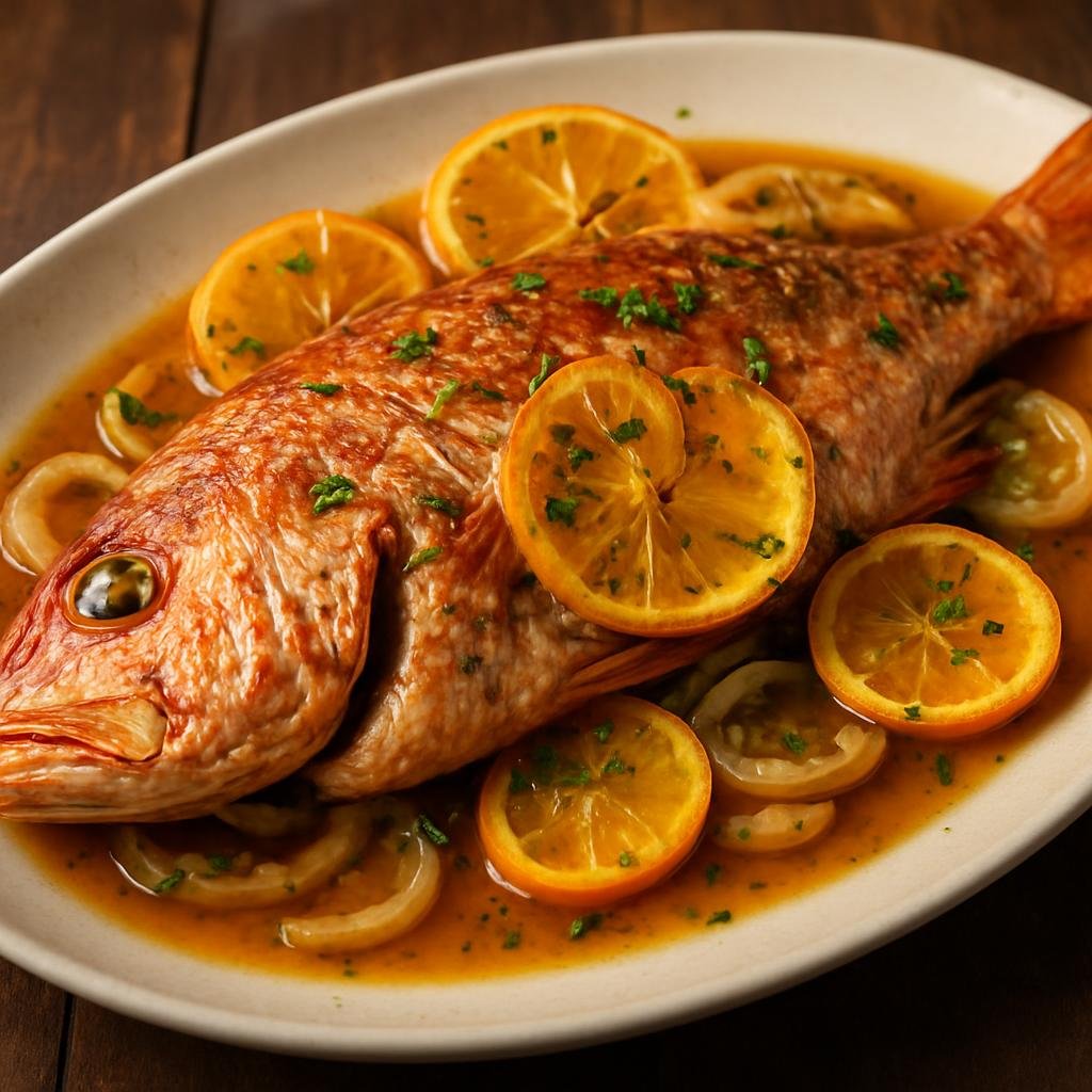Entree: United States – Hawaii – Opakapaka (Hawaiian pink snapper prepared whole with bright citrus and savory aromatics) recipe