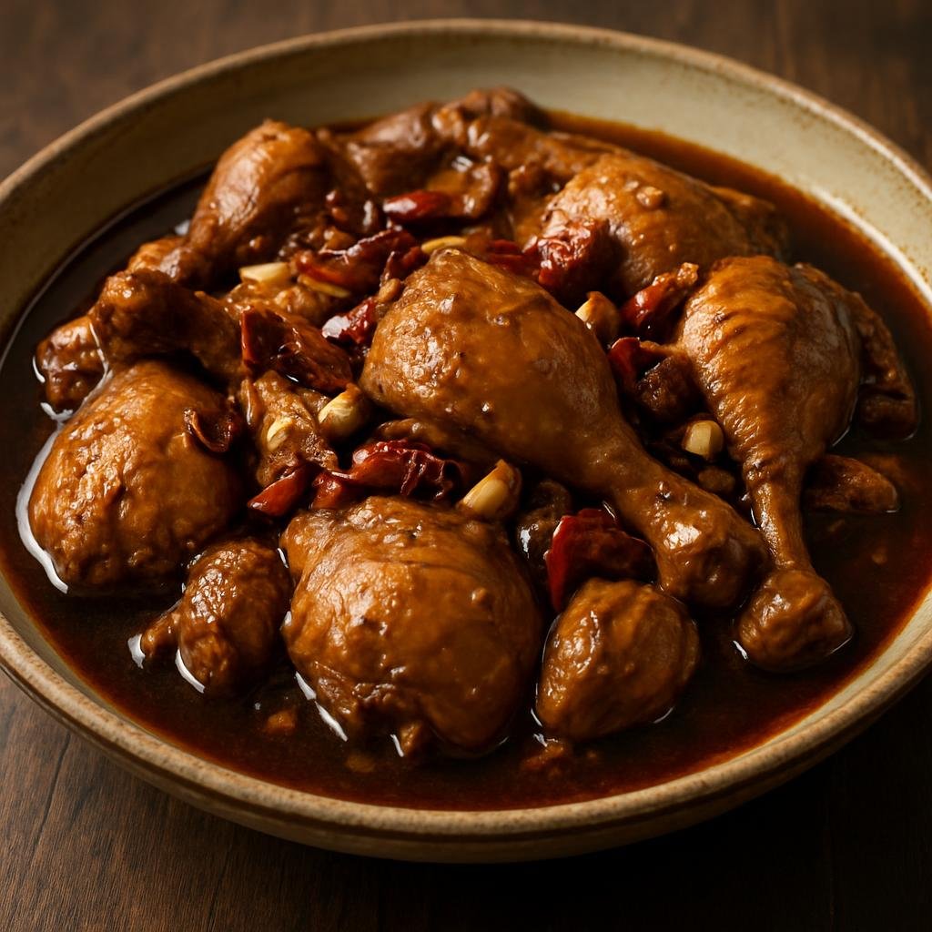 Entree: China – Ningxia – 宁夏炖鸡 ➤ Níngxià dùn jī (Slow-braised Ningxia-style chicken in a savory soy and aromatic-spice sauce) recipe