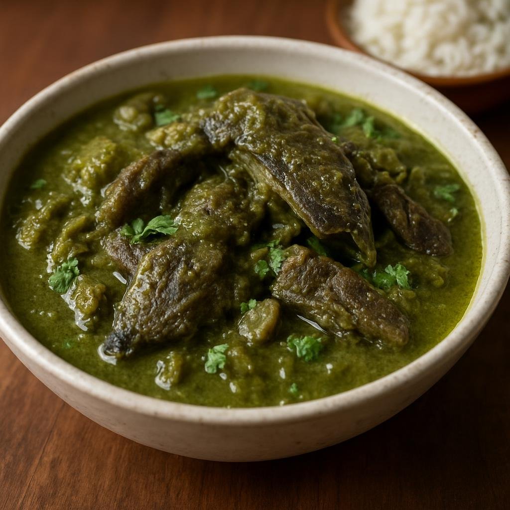 Entree: Mexico – Tabasco – Tortuga en Verde (Slow-simmered turtle in a tangy green tomatillo and herb sauce from Tabasco) recipe