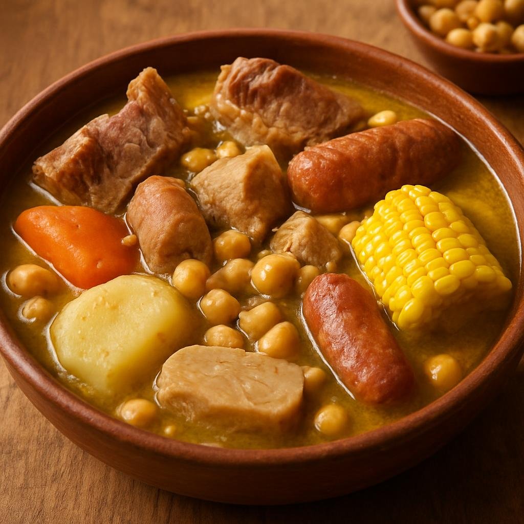 Entree: Mexico – Tabasco – Puchero Tabasqueño (Hearty Tabasco-style boiled stew of mixed meats and root vegetables with chickpeas and corn) recipe