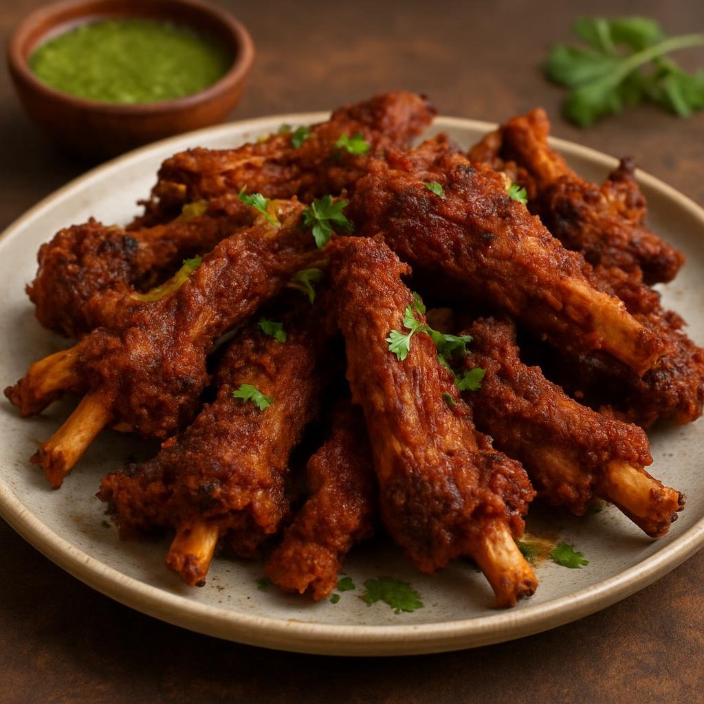Entree: India – Kashmir – तबक माज़ ➤ Tabak Maaz (Crisp fried spiced lamb ribs from Kashmiri cuisine) recipe