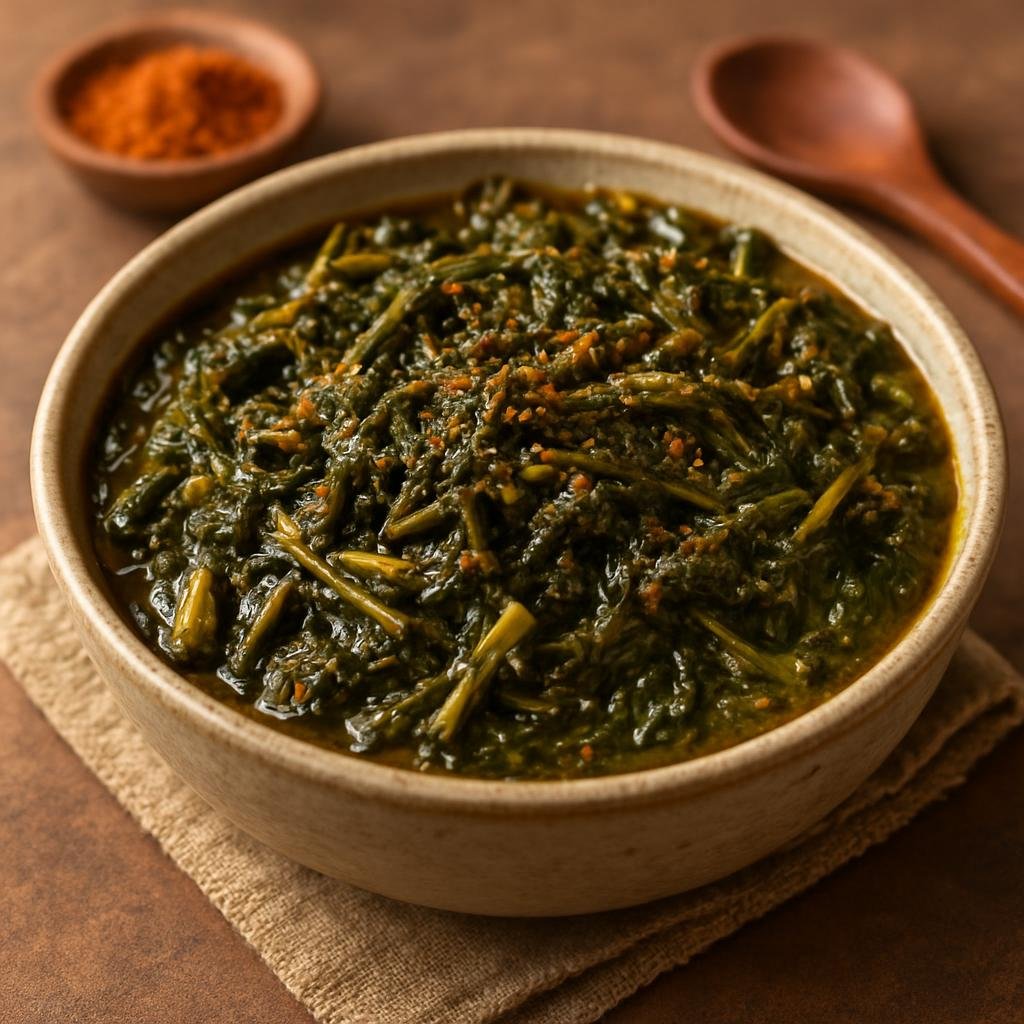 Entree: India – Kashmir – Kashmiri Haak (Simple slow-cooked Kashmiri leafy greens braised with warming spices) recipe
