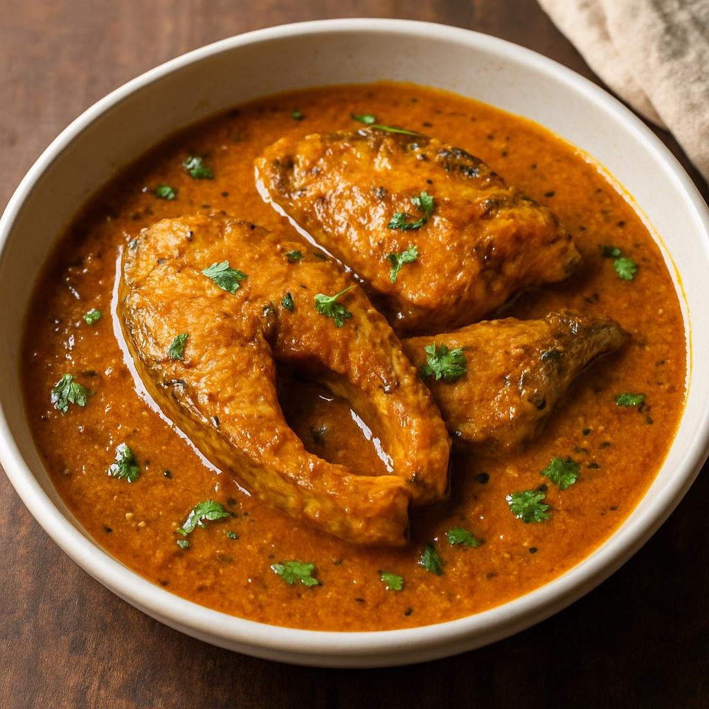 Entree: India – Kashmir – कश्मीरी मुजी गाद ➤ Kashmiri Muji Gaad (River fish cooked in a mustard and fennel spiced Kashmiri gravy) recipe