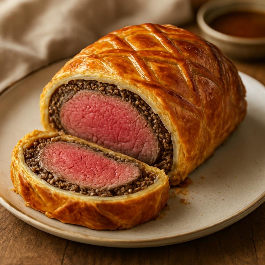 Entree: France – Paris & Ile-de-France – Boeuf en Croûte (Beef tenderloin wrapped in mushroom duxelles and puff pastry, baked until golden) recipe