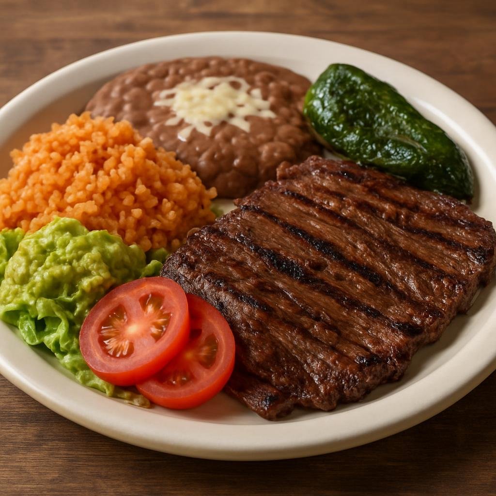 Entree: Mexico – Tamaulipas & Gulf North – Arrachera a la Tampiqueña (Grilled marinated skirt steak served in the Tampiqueña style with classic Mexican accompaniments) recipe