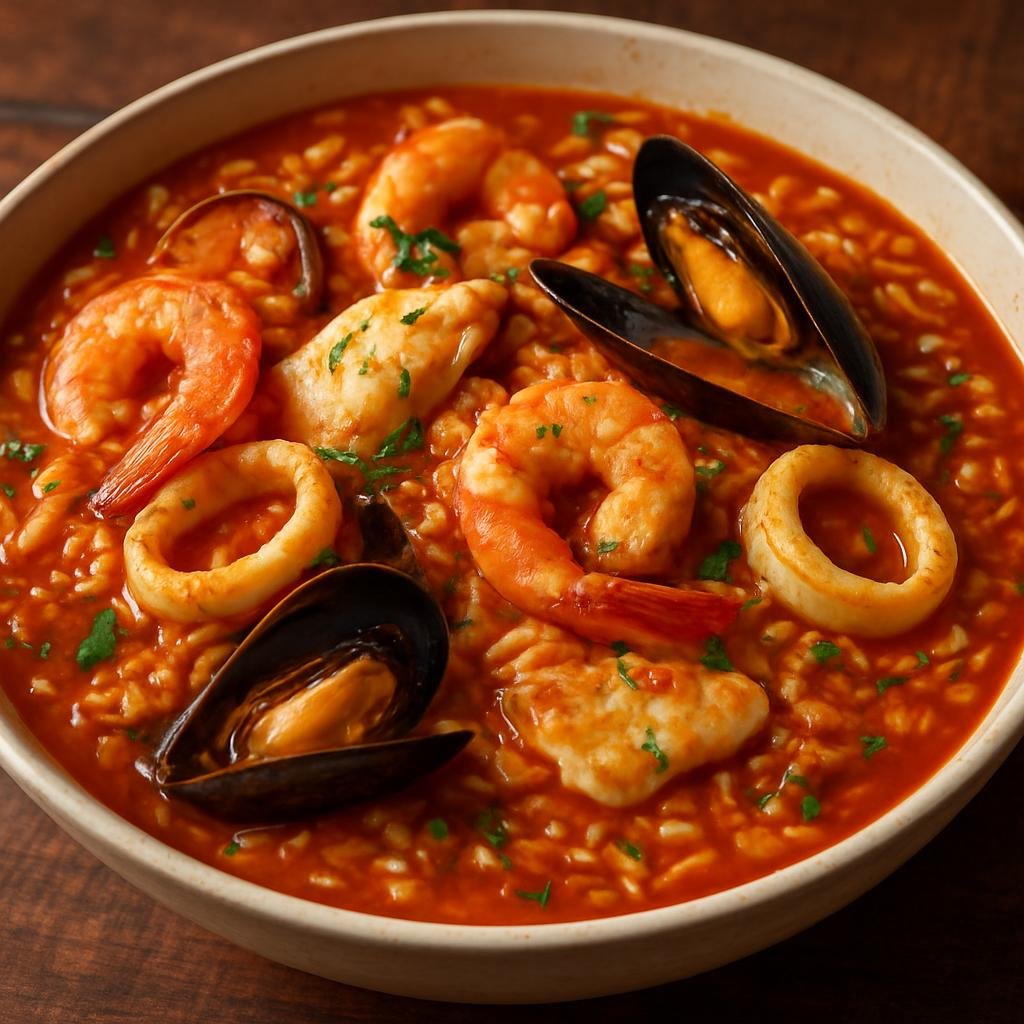 Entree: Mexico – Veracruz – Arroz a la Tumbada (Veracruz-style seafood rice cooked in a tomato-based broth with mixed seafood) recipe