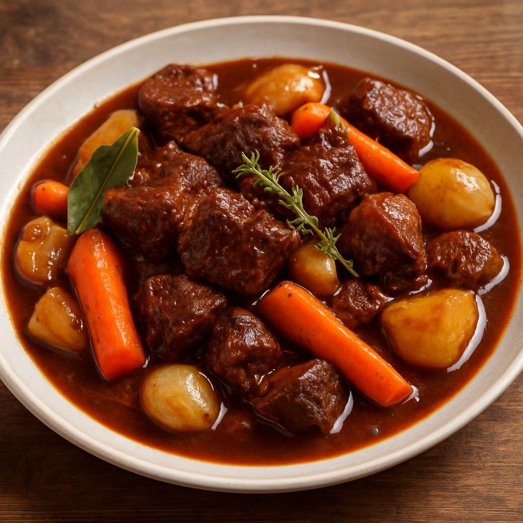 Entree: France – Provence – Daube Provençale (Slow-braised Provençal beef in red wine with vegetables and aromatic herbs) recipe