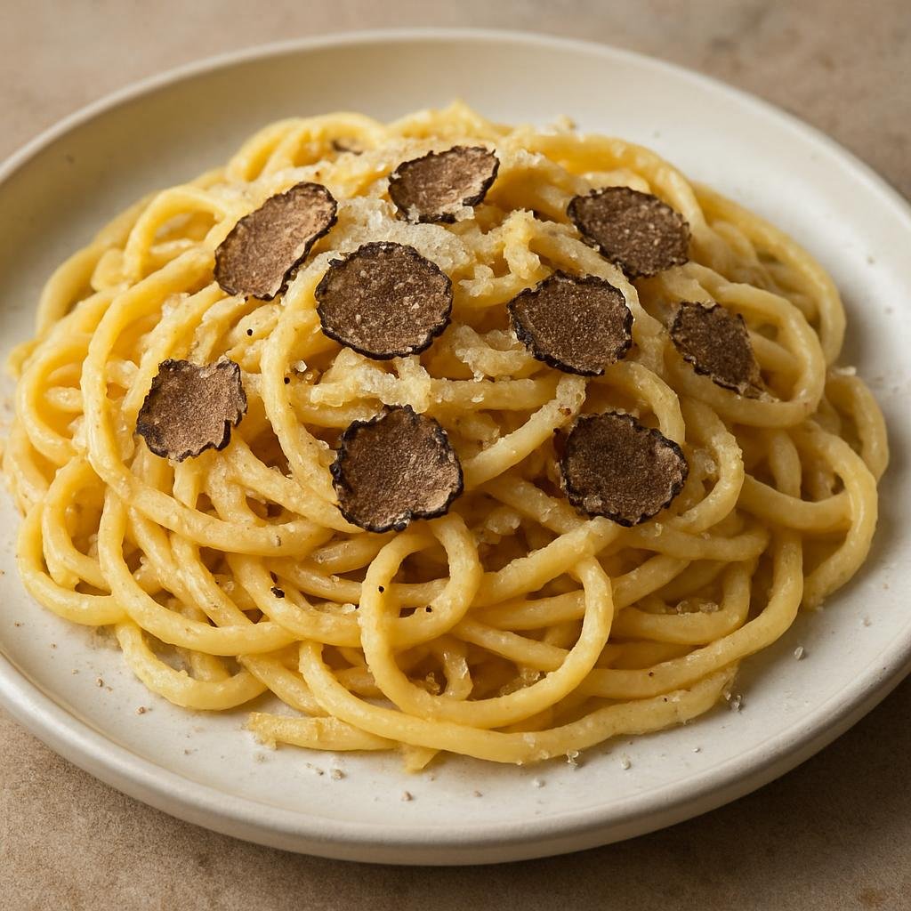Entree: Italy – Umbria – Strangozzi al Tartufo (Thick hand-rolled Umbrian pasta dressed simply with black truffle and Pecorino) recipe