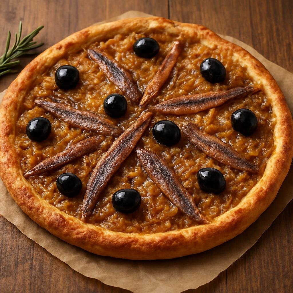 Entree: France – Provence – Pissaladière (Provençal caramelized onion flatbread topped with anchovies and black olives) recipe