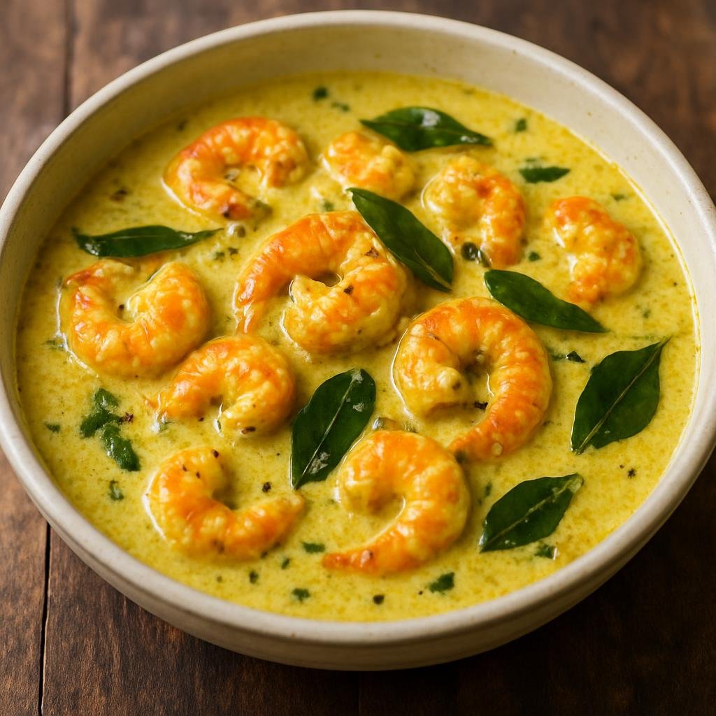 Entree: India – Kerala Malabar – Prawn Moilee (Prawns gently simmered in a lightly spiced coconut milk and curry-leaf sauce typical of Kerala) recipe