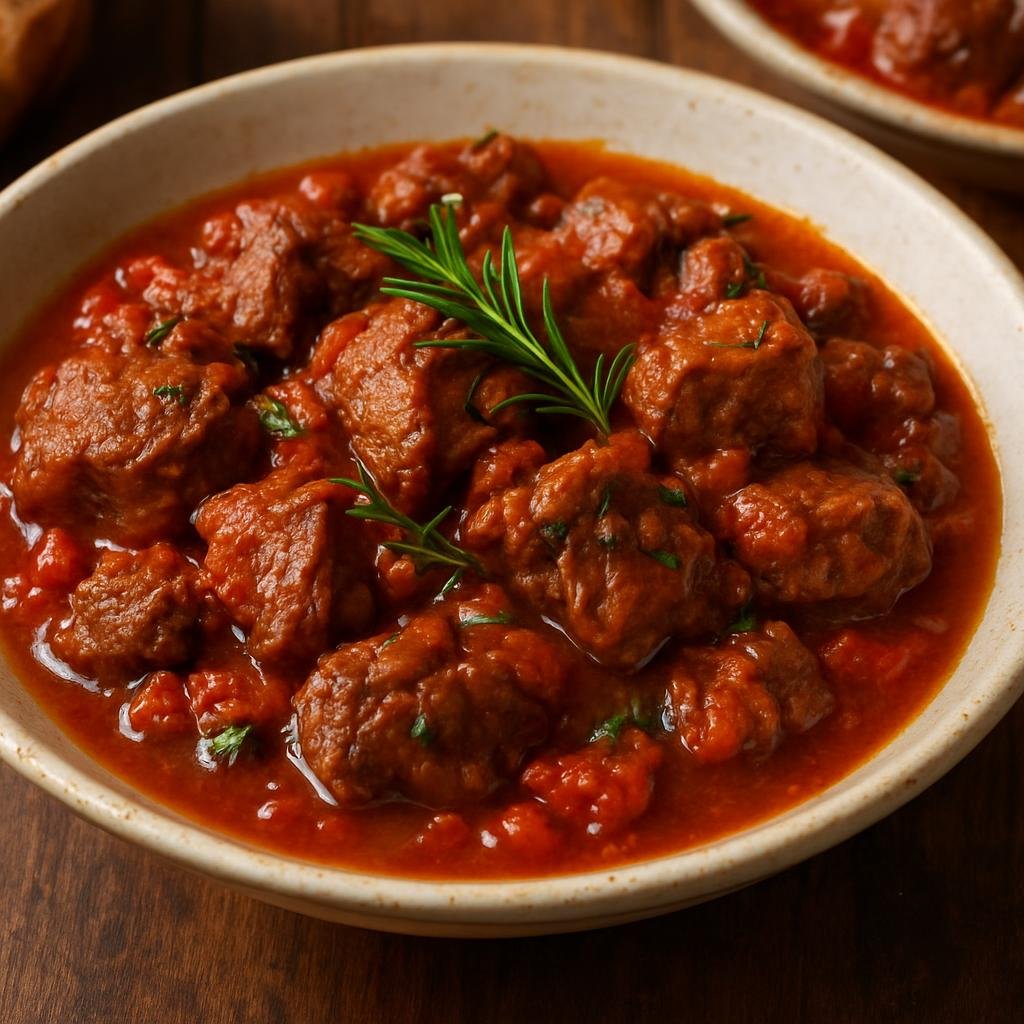 Entree: Italy – Umbria – Cinghiale in Umido (Slow-braised Umbrian wild boar stew with wine, tomatoes, and aromatic herbs) recipe