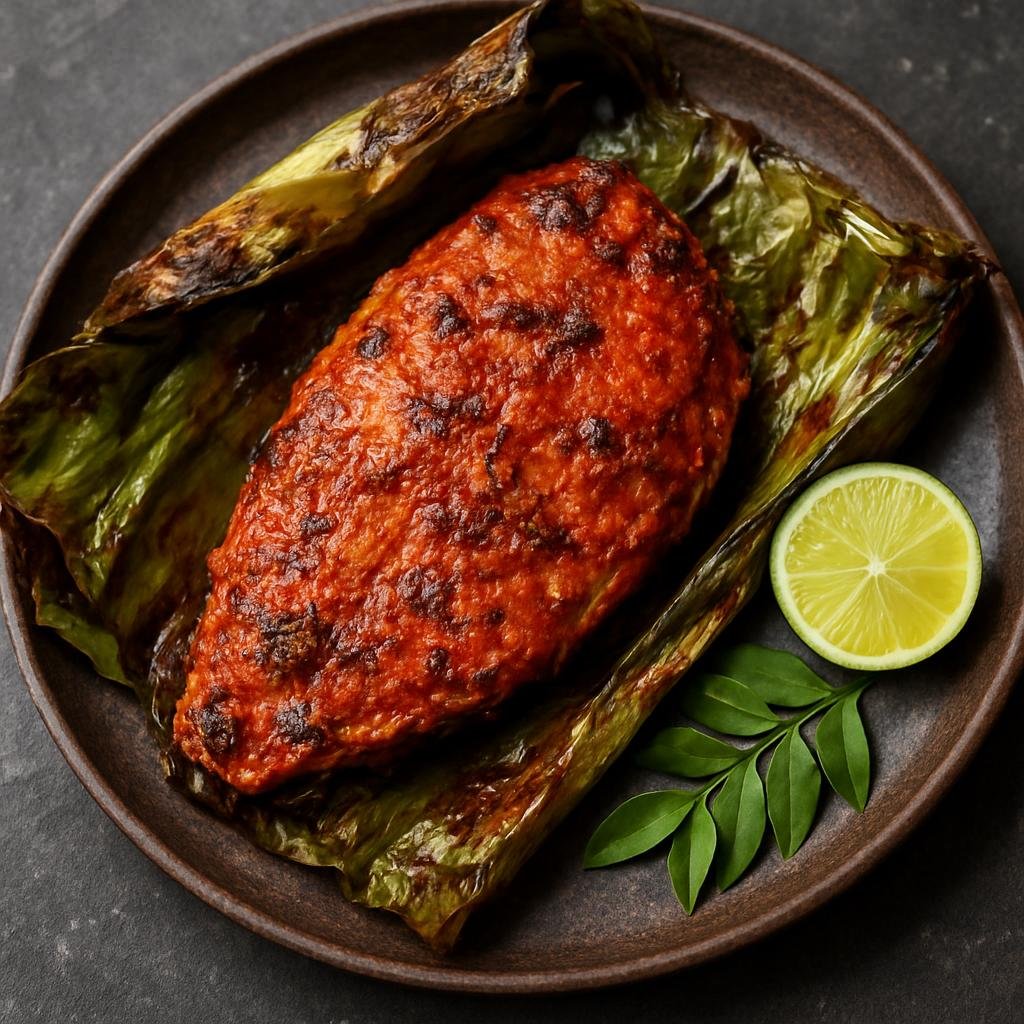 Entree: India – Kerala Malabar – മീൻ പൊളിച്ചത്ത് ➤ Meen Pollichathu (Spiced marinated fish wrapped and grilled in banana leaf) recipe