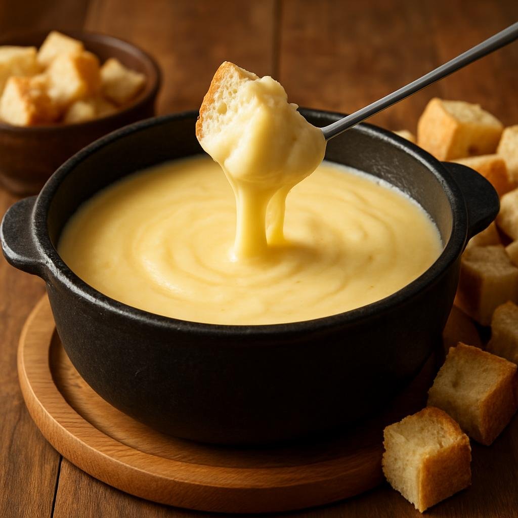 Entree: France – Savoy / Alps – Fondue Savoyarde (Melted alpine cheese fondue from Savoy served with bread for dipping) recipe