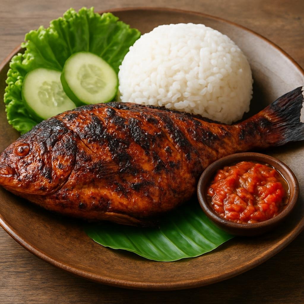 Entree: Indonesia – Sundanese West Java – Ikan Bakar (Charcoal-grilled whole fish marinated in aromatic Indonesian spice paste and sweet-salty glaze) recipe