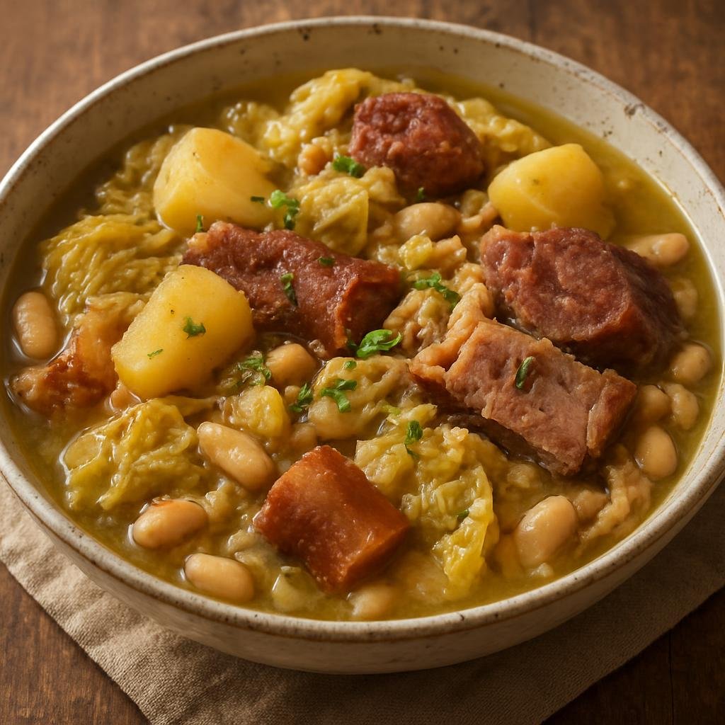Entree: France – Southwest France – Garbure (Hearty rustic stew of cabbage, beans, potatoes and preserved meats from Southwest France) recipe