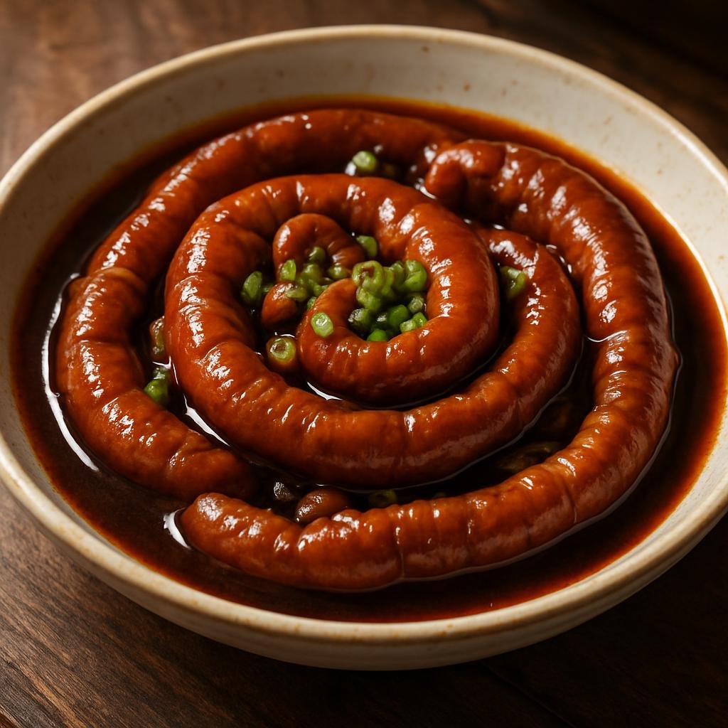 Entree: China – Shandong – 九转大肠 ➤ Jiǔ zhuǎn dà cháng (Braised pork large intestines in a rich sweet-savory Shandong-style sauce) recipe