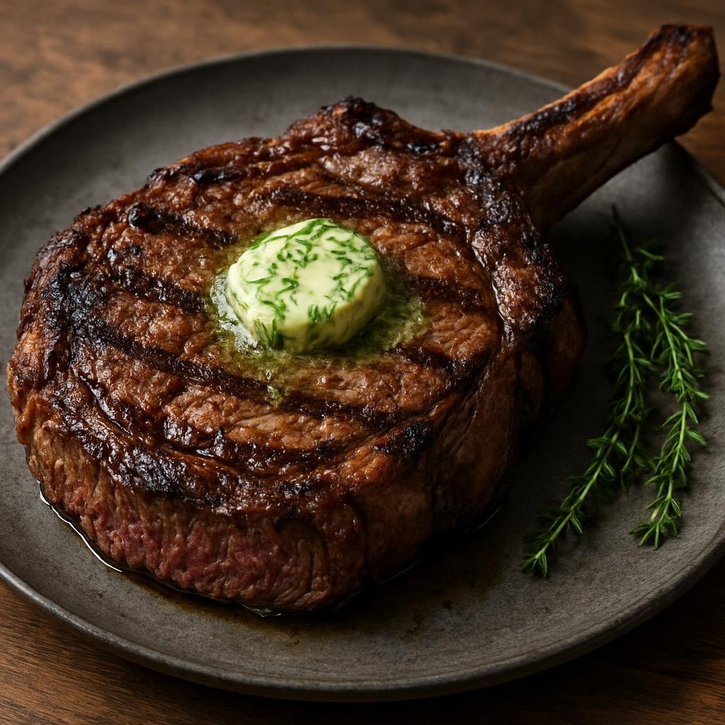 Entree: France – Southwest France – Côte de Boeuf (Large bone-in rib steak grilled or roasted and finished with herb butter) recipe