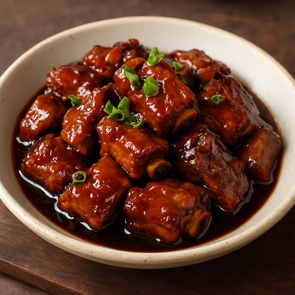 Entree: China – Shanxi – 山西醋排骨 ➤ Shānxī cù páigǔ (Tangy sweet-and-sour braised pork spare ribs glazed with aged Shanxi vinegar and aromatics) recipe